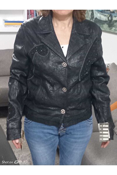 hoaryage HAKİKİ KUZU DERİSİ NAKIŞLI DERİ CEKET MONT