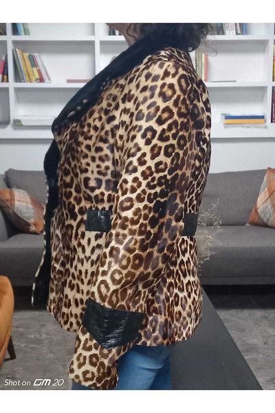 hoaryage Jachetă din piele de nurcă ghiozdană cu model de leopard