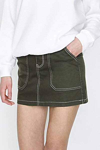 Select Moda Γυναικεία Μίνι φούστα με ραφές χακί αντίθεσης