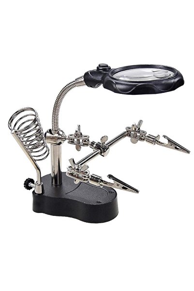 TLS Robotik Çok Fonksiyonlu LED Işıklı Büyüteçli ve Mercekli Lehim Tamir Havya Standı - MG16126-A