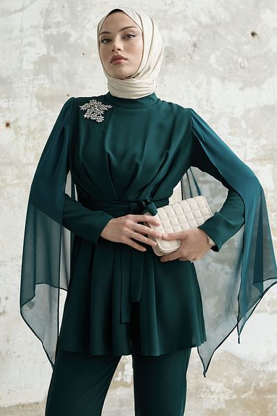 InStyle Jewelled Handle Tulle Crepe Set - Emerald Green