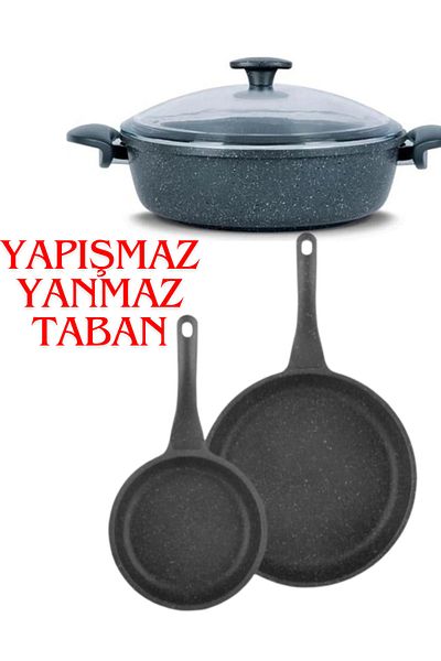 ThermoAD Pan Set 20 Cm Pan 26 Cm Gray + 32 cm Granite Cast Pot
