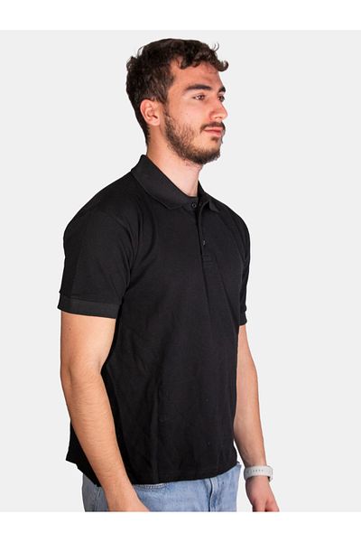Çapıt Μπλουζάκι Unisex 100% βαμβακερό γιακά πόλο με κοντό μανίκι μαύρο λακό