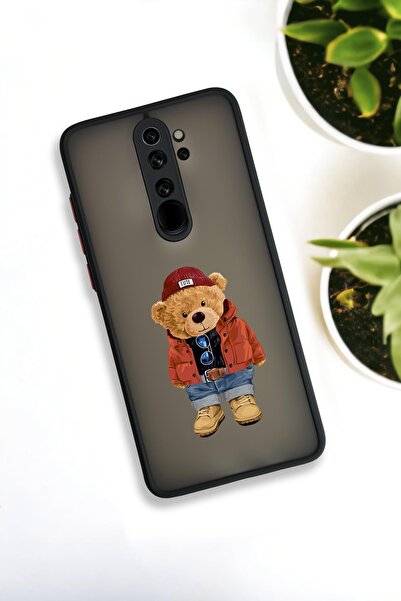 mooodcase Xiaomi Redmi Note 8 Pro Uyumlu Teddy Bear Desenli Buzlu Şeffaf Lüx ...