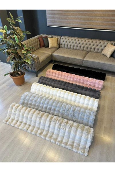 Anatolian Carpet Store Bubble Beyaz Tavşan Tüyü Kaymaz Taban Kesme Peluş Halı