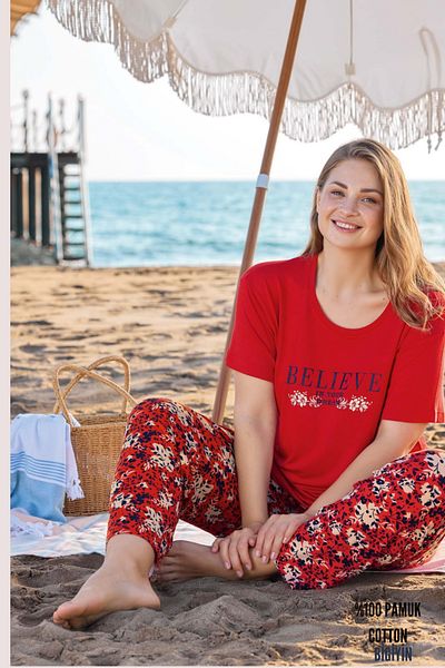 bigiyin Red Women's Plus Size Pajama Set Summer Pajama Set Full Fit