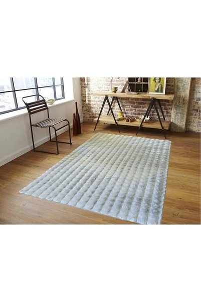 Anatolian Carpet Store Bubble Yuvarlak Gri Tavşan Tüyü Kaymaz Taban Peluş Halı