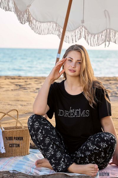 bigiyin Black Women's Plus Size Pajama Set Summer Pajama Set Full Fit