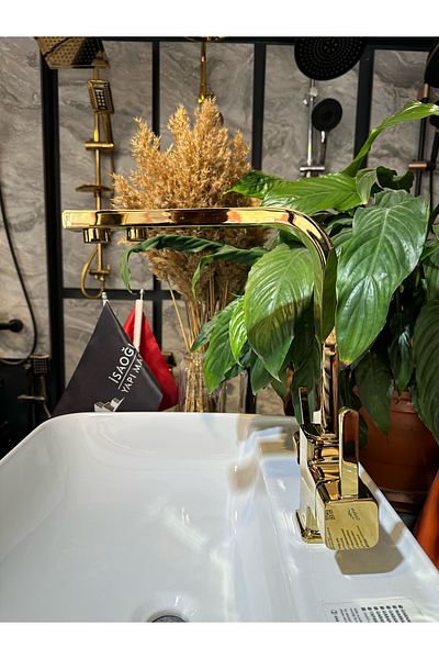 İSAOĞLU YAPI Gold Purified Kitchen Faucet Premium Square Fixture Purified Sink Tap