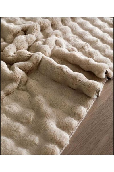 Anatolian Carpet Store Bubble Krem Tavşan Tüyü Kaymaz Taban Kesme Peluş Halı