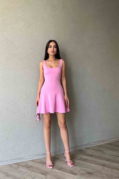 Seda Yalçın Atelier Pink Square Collar Skirt Flounce Mini Dress