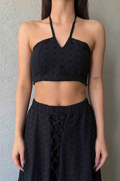 Seda Yalçın Atelier Black Tie Back Bustier with Buttons