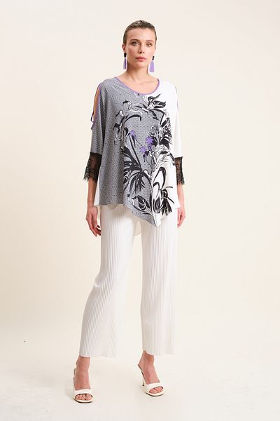 VERDA Floral Patterned Lace Asymmetric Cut Blouse