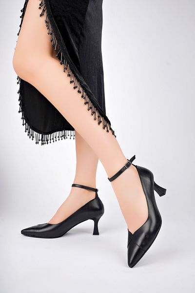 Deripabuc Genuine Leather Black Women's Leather Heeled Shoes Trc-92282