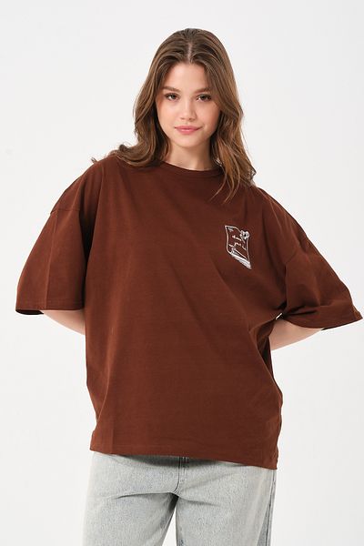Owut Collection Μπλουζάκι Unisex Brown Crew Neck με στάμπα Oversize