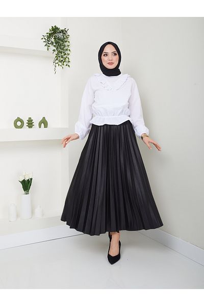VOLT CLOTHİNG Women's Waist Gathered Collar Detailed Hijab Blouse