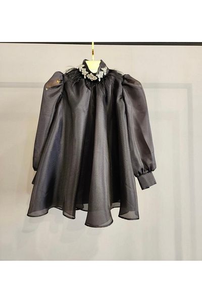 INDRESS STUDIO Rochie pentru fetiță din organza cu pene și piatră
