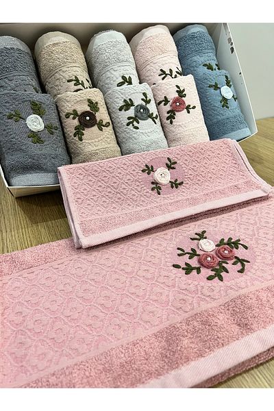 AYHANHOME Embroidery Patterned Boxed Dowry Gift Set of 12 6 Hand Face & 6 Kitchen Towels