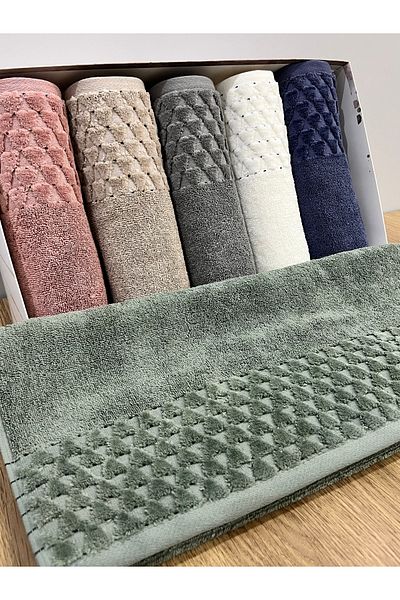 AYHANHOME Σετ 6 πολύχρωμες πετσέτες ζακάρ 50x90 σε κουτί