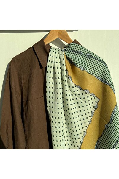 AWAM SILK وشاح قطني منقوش على شكل هيكل السمكة 90*90