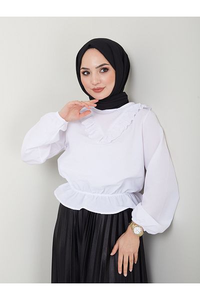 VOLT CLOTHİNG Women's Waist Gathered Collar Detailed Hijab Blouse