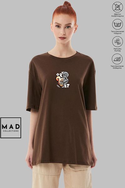 MAD COLLECTİON Unisex Oversize Crew Neck Βαμβακερό T-shirt με στάμπα με κοντό μανίκι CARTOON BEAR