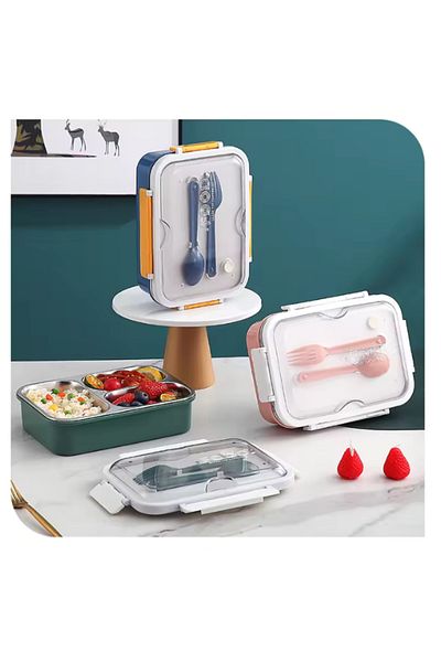 Janissary 620ml Bento Lunch Box - New Generation, Stainless Steel, Three Compartments, for Office-School Expedition