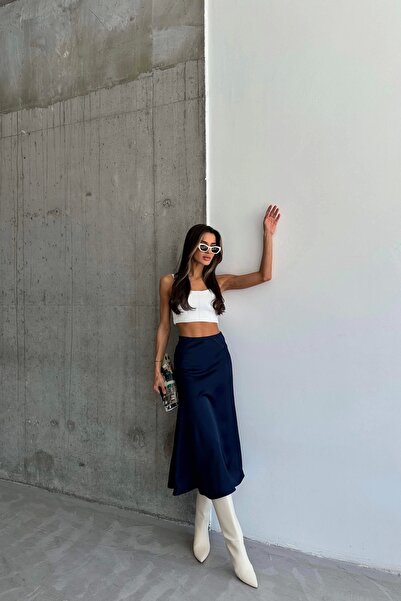 Eka Fustă de damă bleumarin din satin 1026 - 4444