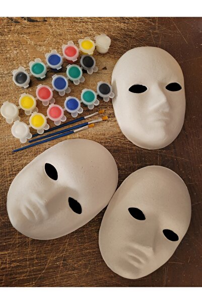 Hobialem 3 Adet Karton Maske 3 Adet Boya Resim Başlangıç Seti, 3 lü Set, Mask...