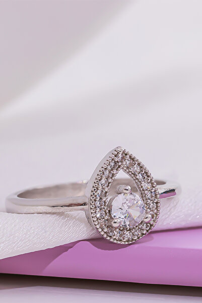 Miavi Silver 925 Ayar Gümüş Rodyum Damla Yüzük