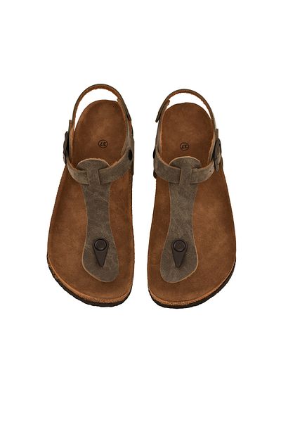 JustBow Unisex Ανατομική Σόλα Anthracite Khaki Σανδάλια