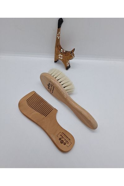 Organic Organic Goat Hair Baby Brush and Wooden Baby Kids Comb Set 1