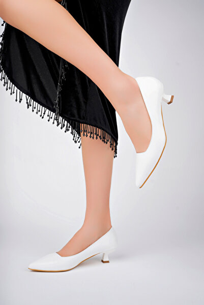 Deripabuc Genuine Leather White Women's Leather Heeled Shoes Trc-63817