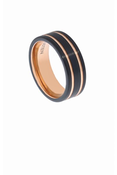 celikchi Erkek Tungsten Çift Bakır Çizgi Detay Yüzük