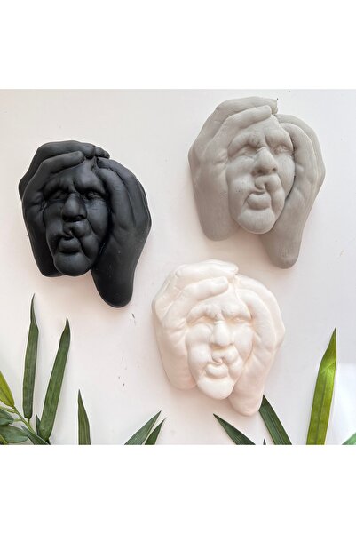 Mes Reves Ellerle Sıkılmış Renkli İnsan Yüzü Dekoratif Duvar Heykeli 3 lü Set...