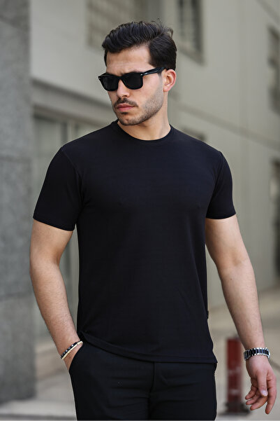 ixir Men's Black Pinstripe T-Shirt - Crew Neck