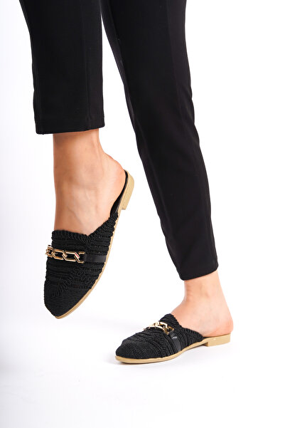 BAKGİY Чорні жіночі тапочки з мереживом і пряжкою BG1163-122-0001