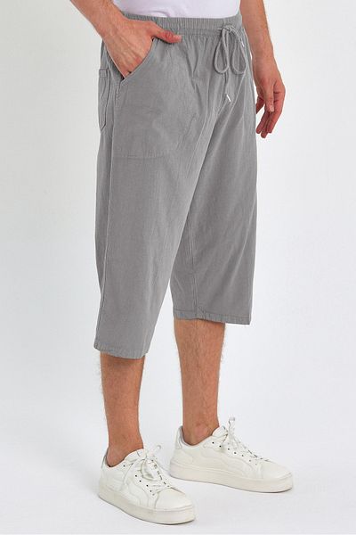 Dechers Men's Thin Summer Elastic Waist Linen Look 100% Cotton Capri KTN04