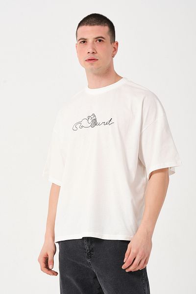 Owut Collection Ανδρικό μπλουζάκι Ecru Crew Neck Cat με λεπτομέρεια σε στάμπα