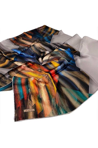 Armine Sura Silk Scarf Saks, Πράσινο, Κόκκινο 8339-s32