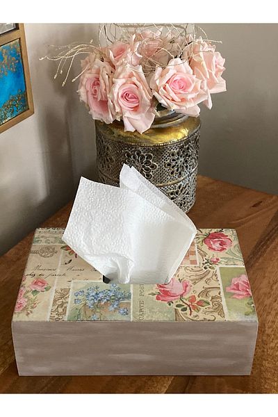 Fun Life Vintage Flower Themed Handmade Wooden Handkerchief Box - Pink