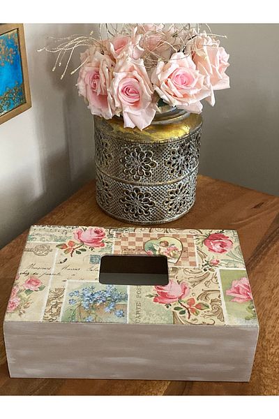 Fun Life Vintage Flower Themed Handmade Wooden Handkerchief Box - Pink