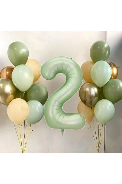 DÜVENCİ TİCARET 32 Inch Retro Green Avocado Latex Balloon - 18 Pieces Foly