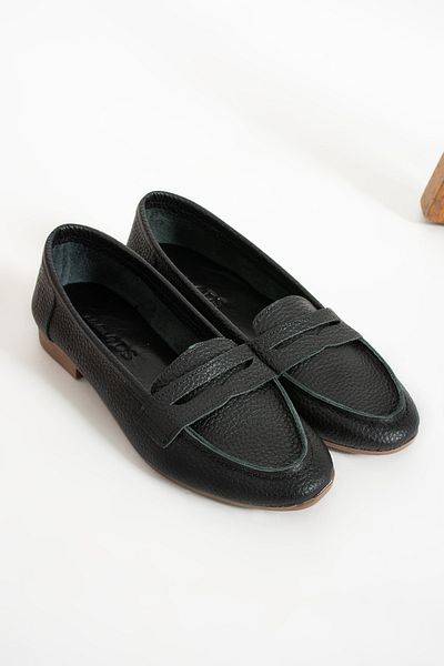 volarescarpe Women's Genuine Black Leather Loafer Casual Shoes Marry