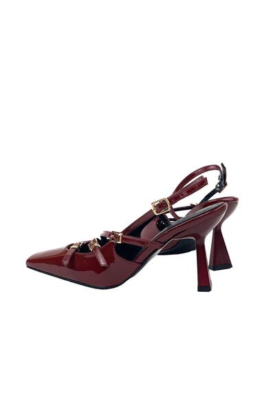 bescobel Women's Keyta Claret Red Thin Heel 3 Buckle Casual Shoes 8cm 766