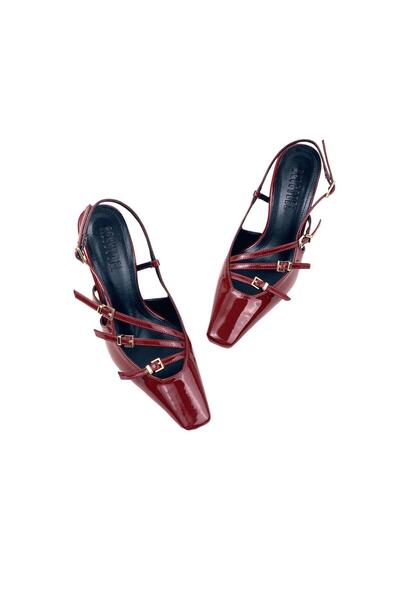 bescobel Women's Keyta Claret Red Thin Heel 3 Buckle Casual Shoes 8cm 766