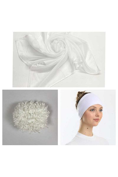 Shalista 3-Piece White Bonnet Set (MAGICAL BANDANA, INNER HEAD COVER, BALL BUCKLE) 3sbwhite