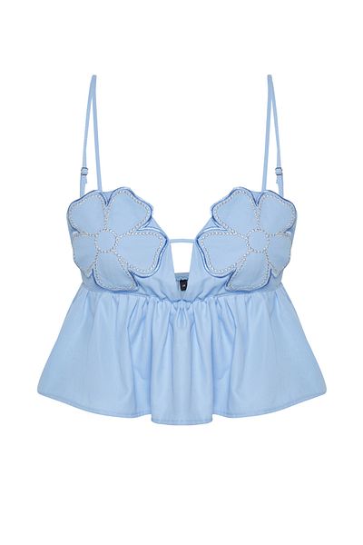 Trendyol Collection Světle modrá květinová vyšívaná plodinová halenka - TPRSS24BZ00030