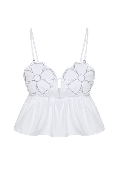 Trendyol Collection Bílá plodinová halenka s květinovou výšivkou - TPRSS24BZ00030