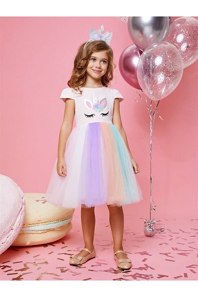 Buse&Eylül Bebe Ροζ Μονόκερος Κοριτσίστικο φόρεμα για πάρτι